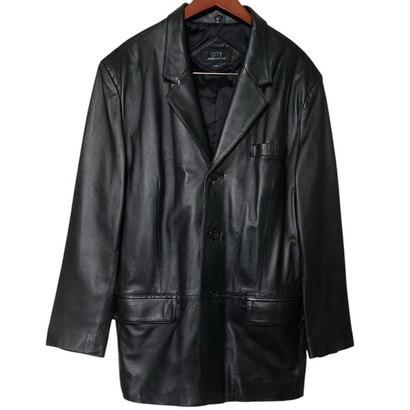 CITY JONES New York Soft Leather Men’s Blazer – Classic Black